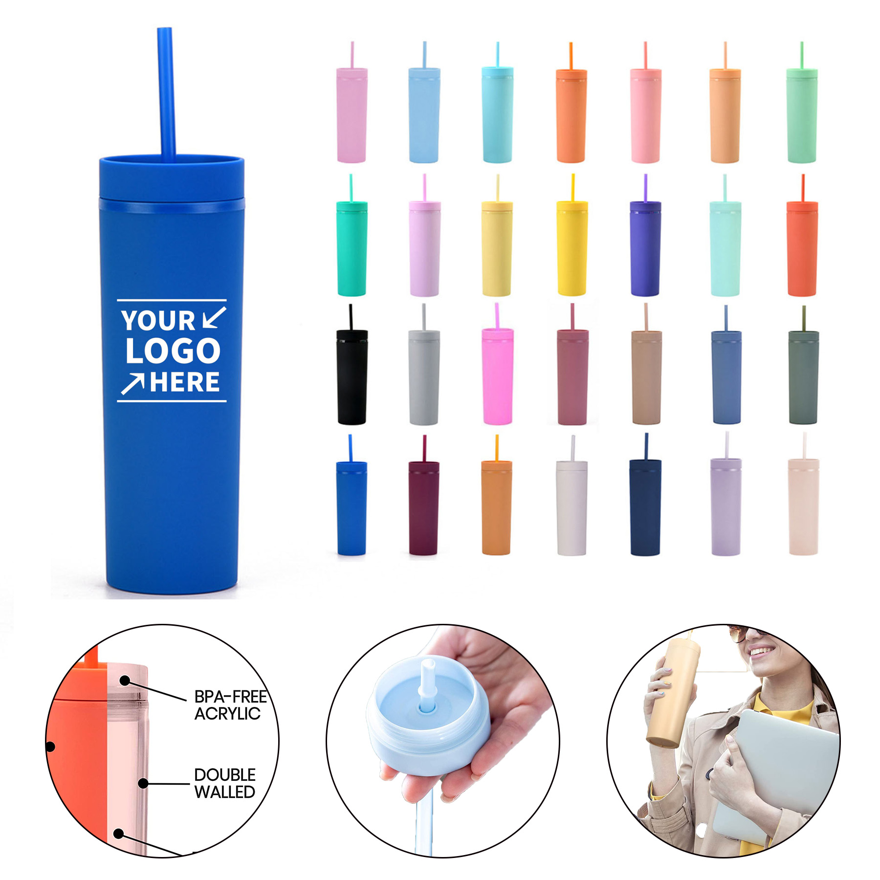 Double Wall Tumbler Cup with Lid and Straw 2