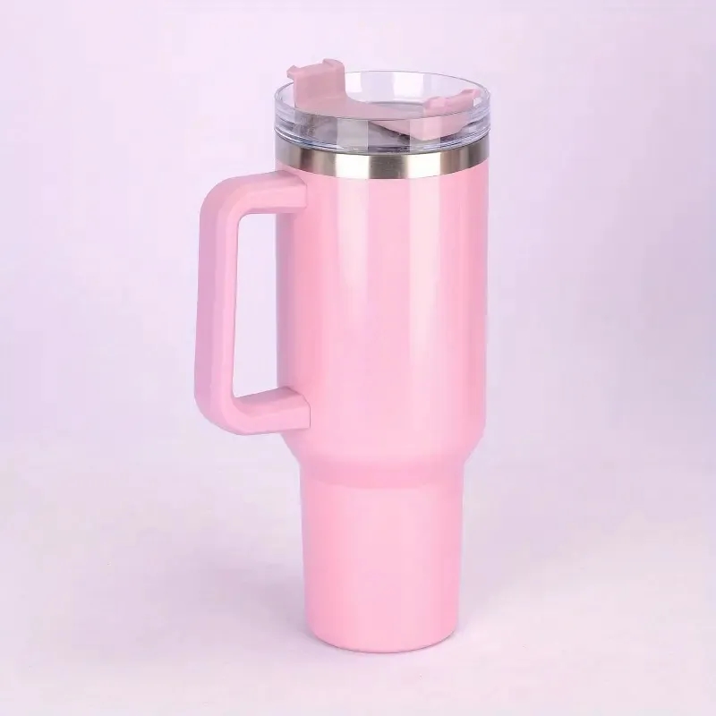 40oz Portable Rainbow Gradient Car Tumbler With Handle Straw 22