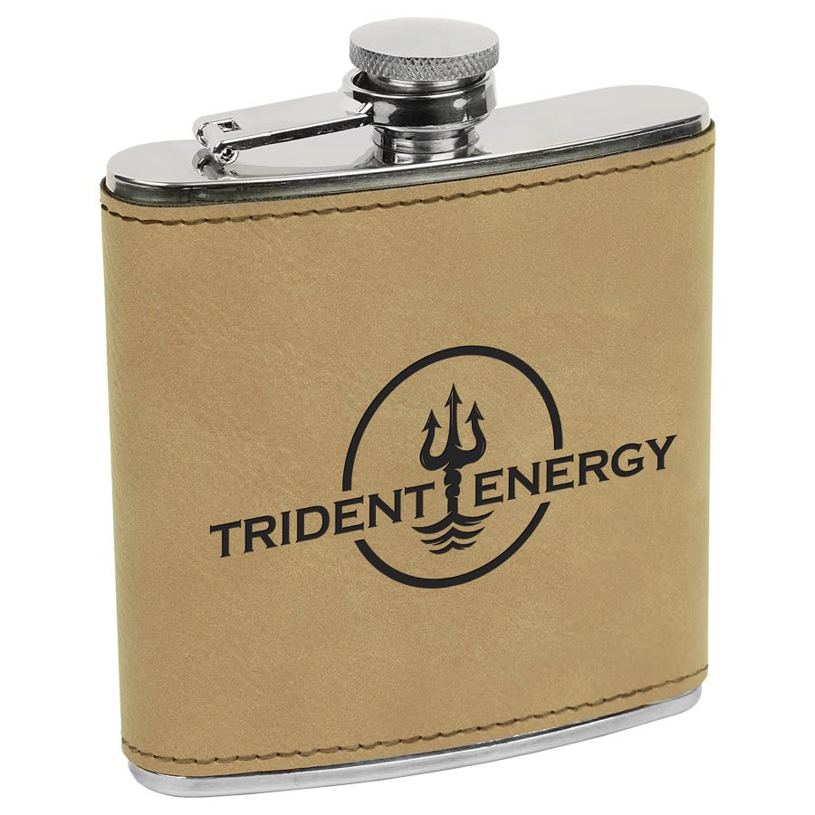 6 oz. Light Brown Leatherette Stainless Steel Flask 1