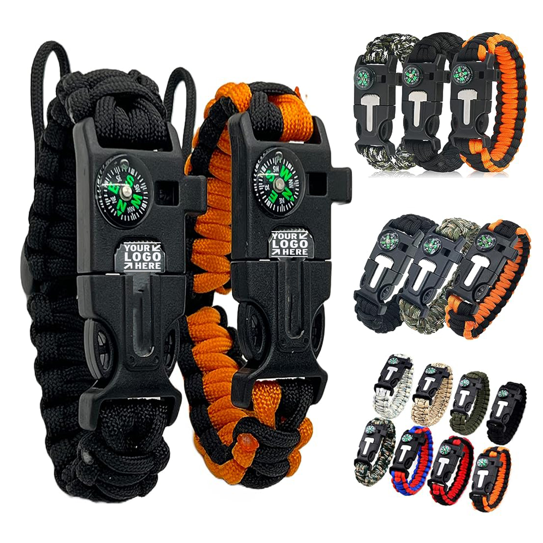 Supply Adjustable Paracord Bracelet Compass Hiking Survival Whistle Loud Emergency Fire Starter Kit