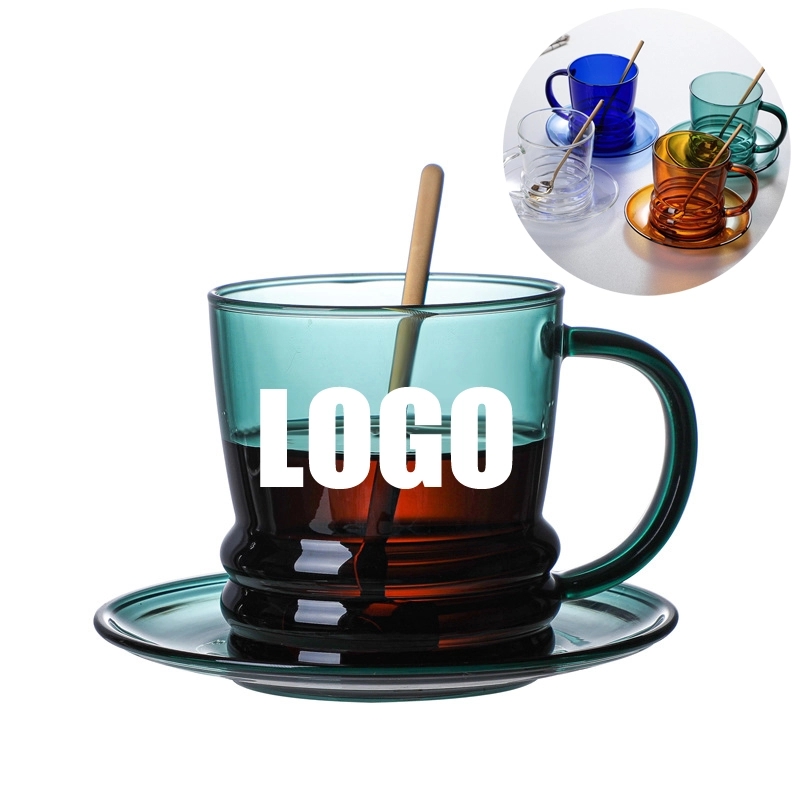 Custom 10 OZ. Glass Tea Cup Coffee Mug with Saucer Set 7