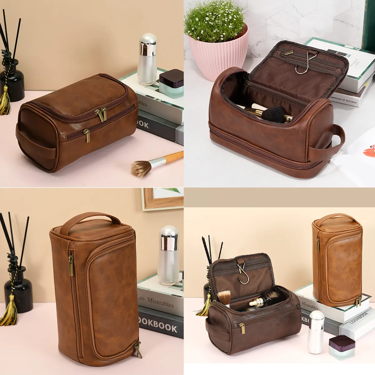 Unisex personalized leather toiletry bag 4