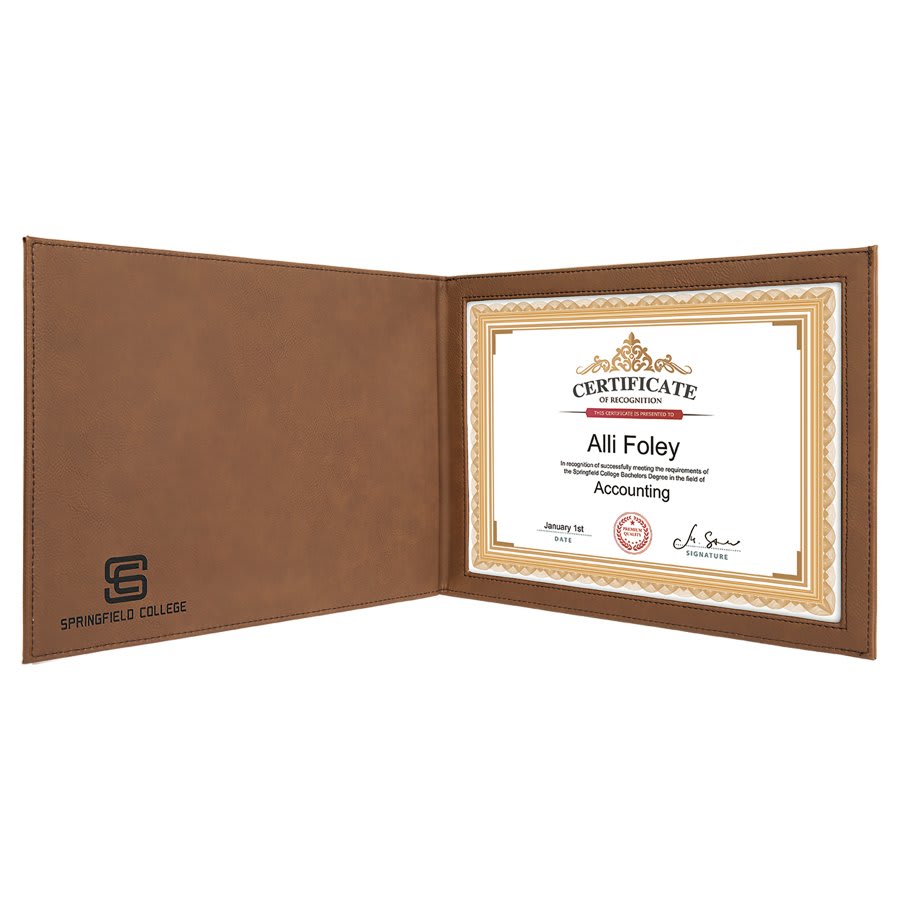 9" x 12" Dark Brown Leatherette Certificate Holder for 8 1/2" x 11" 2