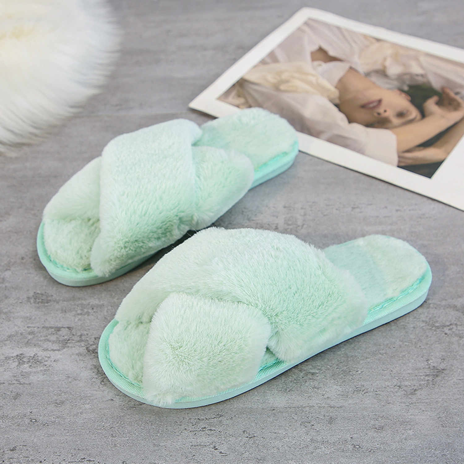 Women's Slippers Fuzzy Cross Band 5