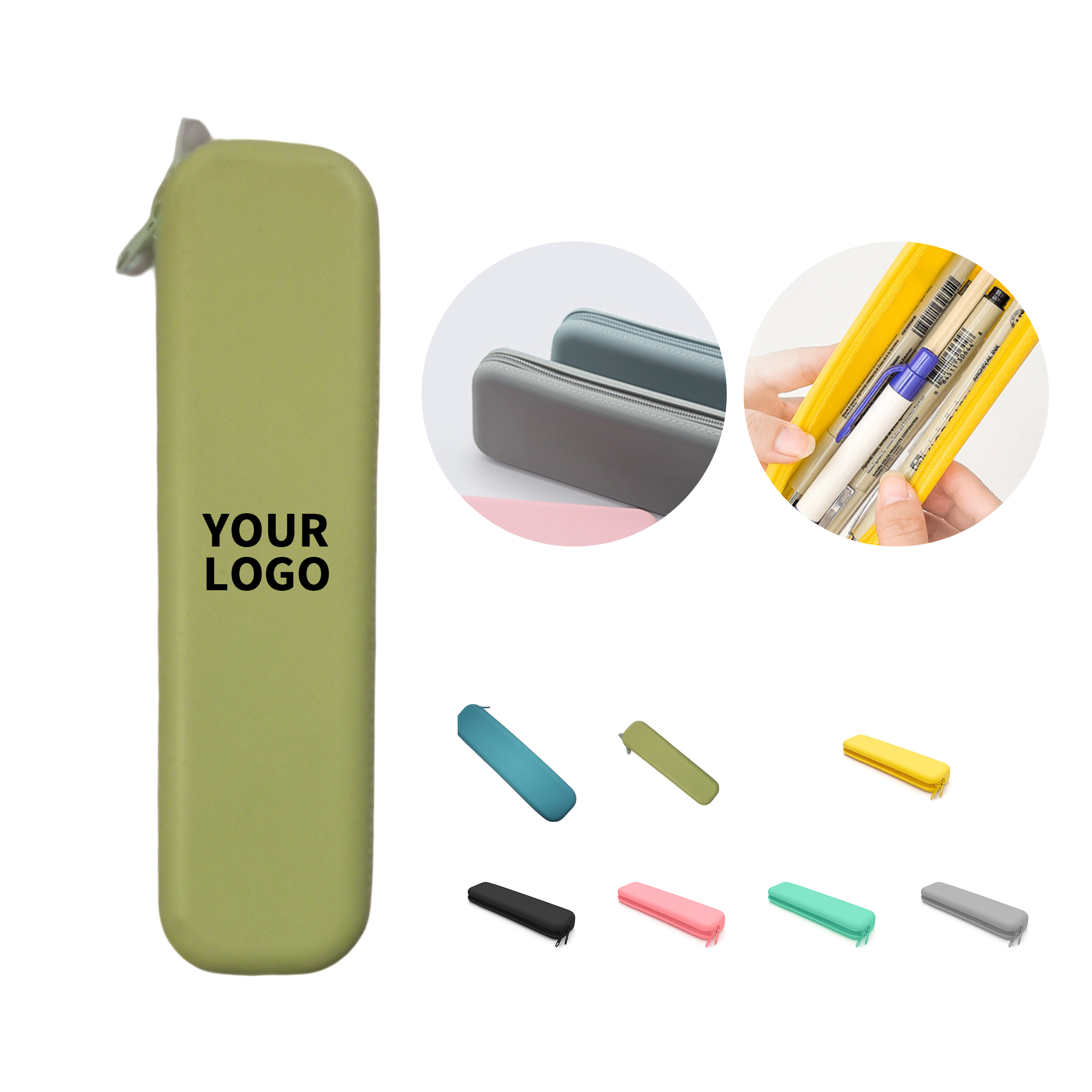Silicone Pencil Case With Zipper Slim Storage 7.9" Length 10