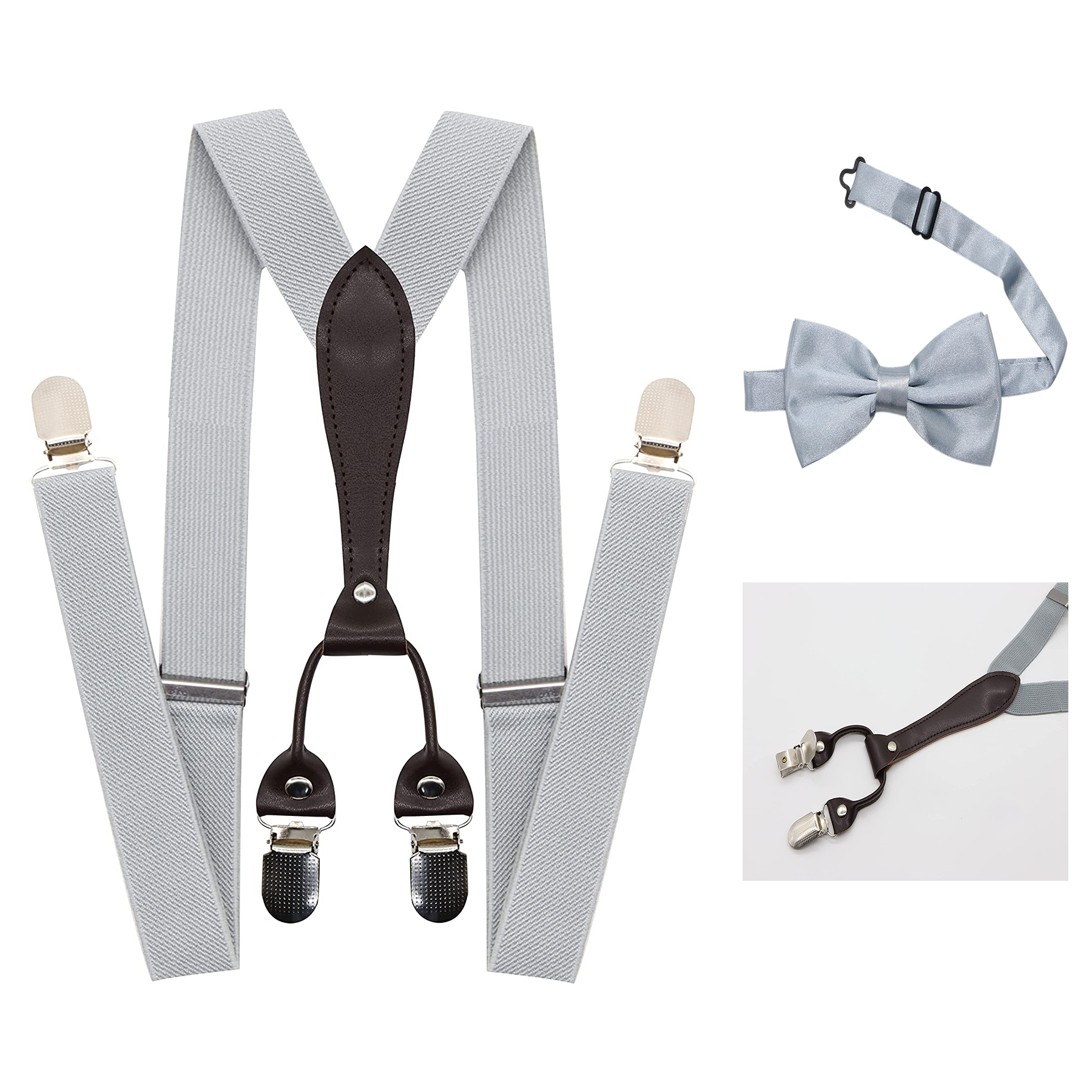  Elastic X Band Suspender Bowtie Set for Men