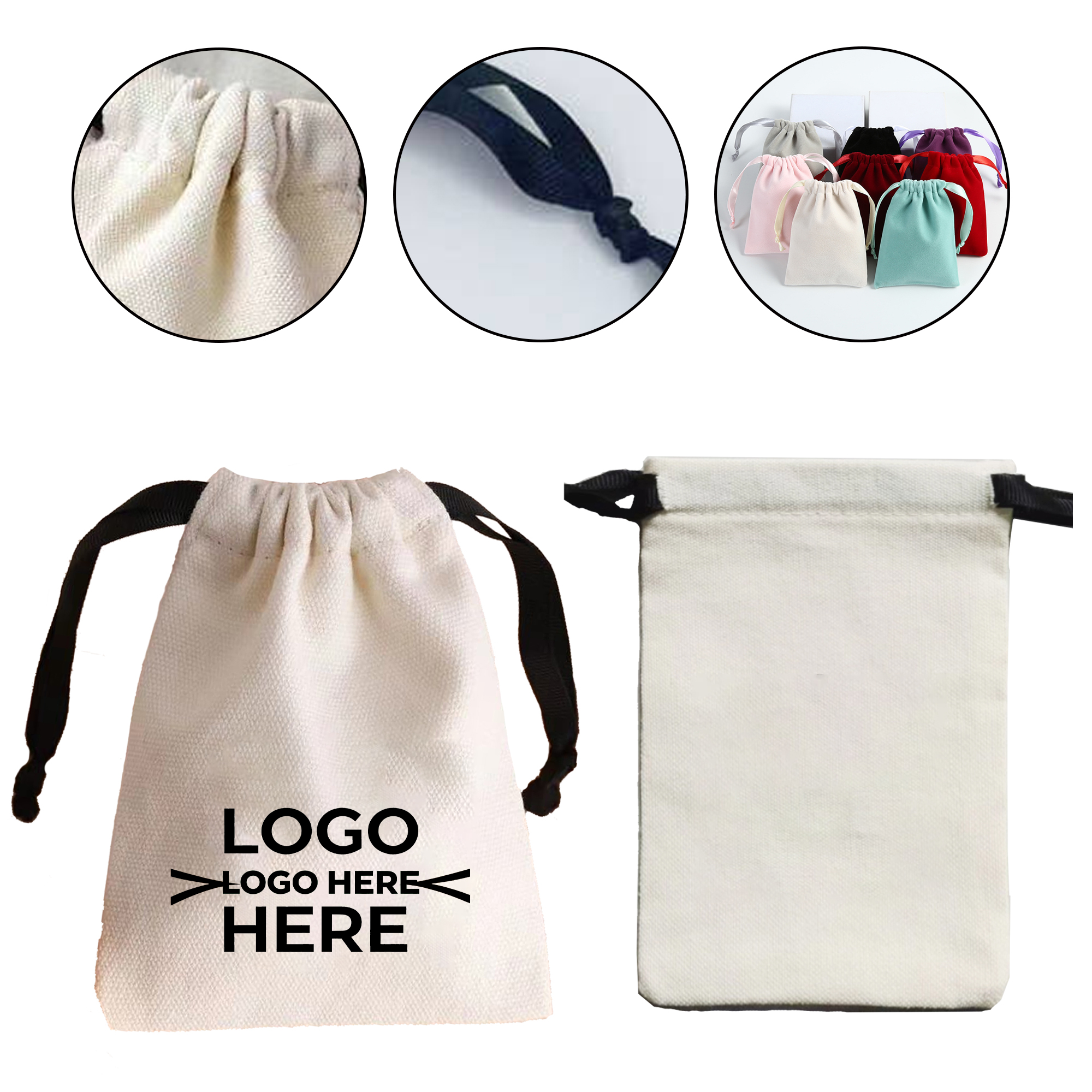 Solid Color Cotton Drawstring Pouch 2