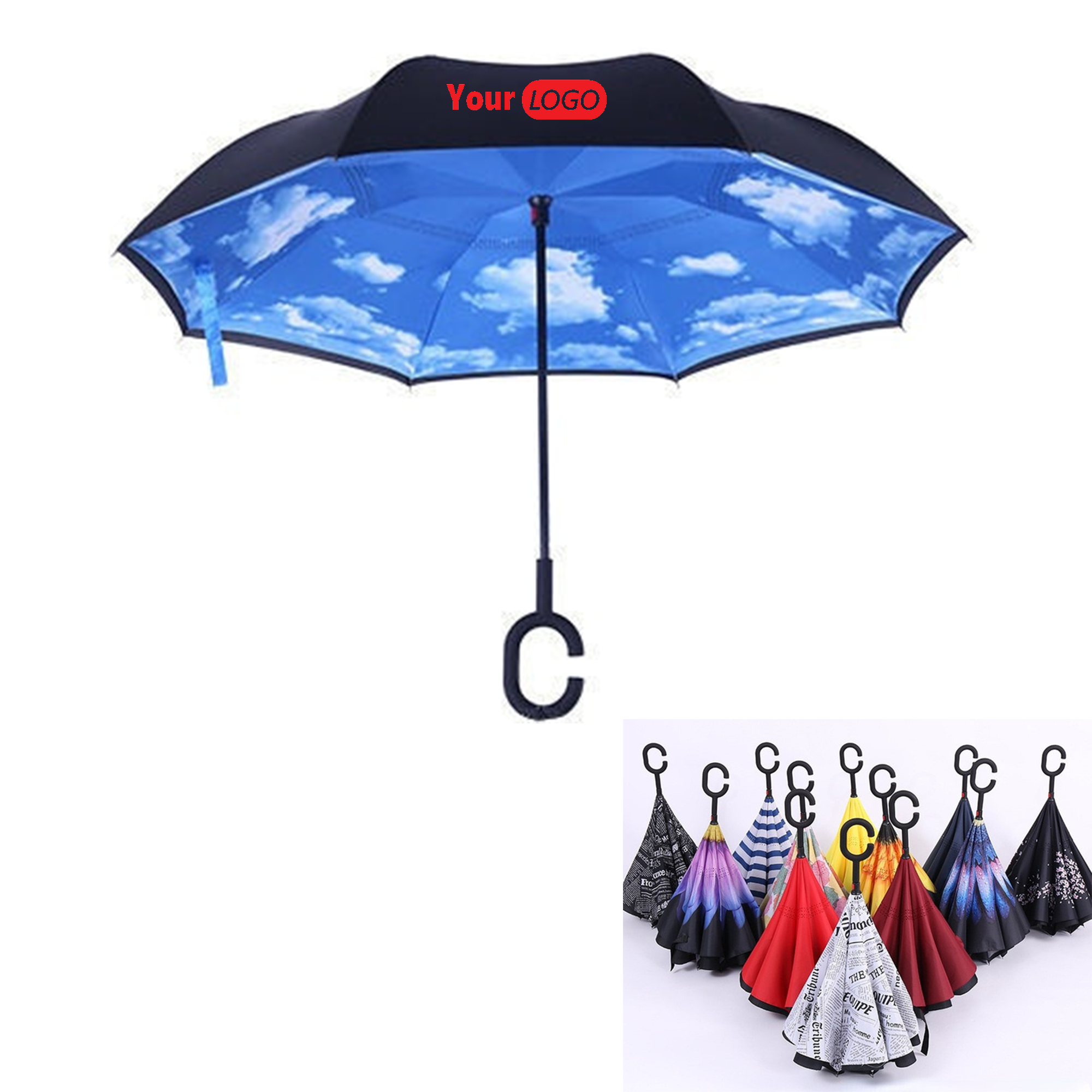 Reverse Inverted Umbrella With C-Shape Handle 1