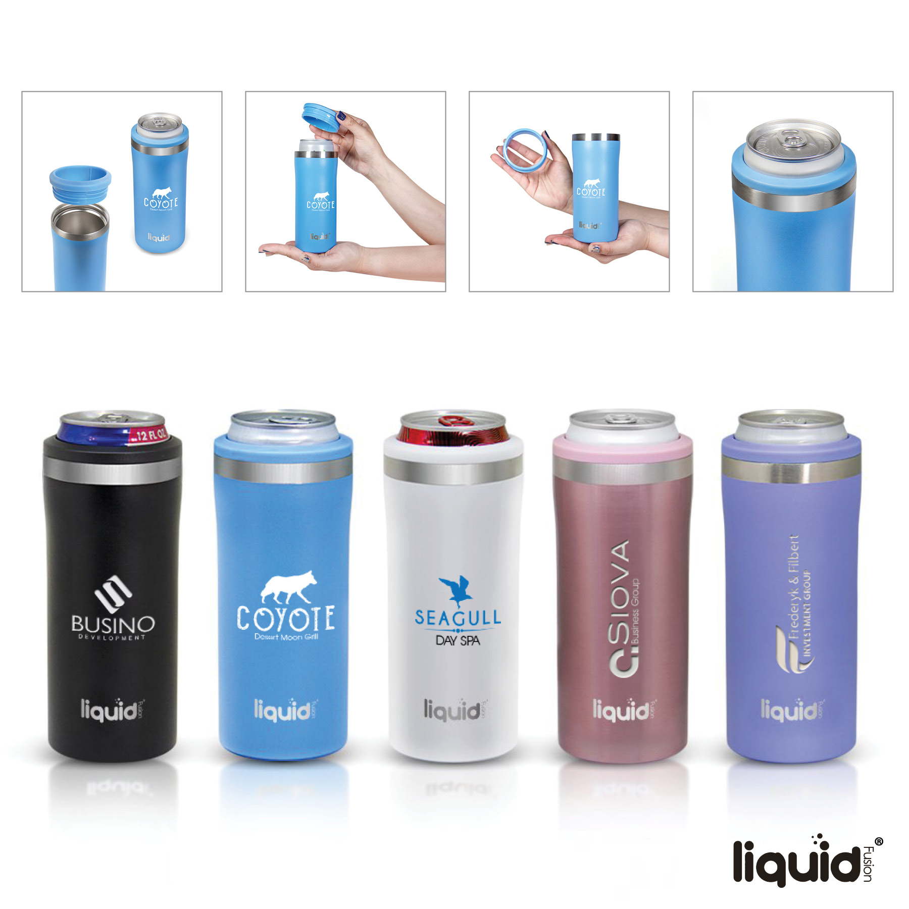 Liquid Fusion® 12 oz. Double Wall, Stainless Steel Skinny Can Cooler 40