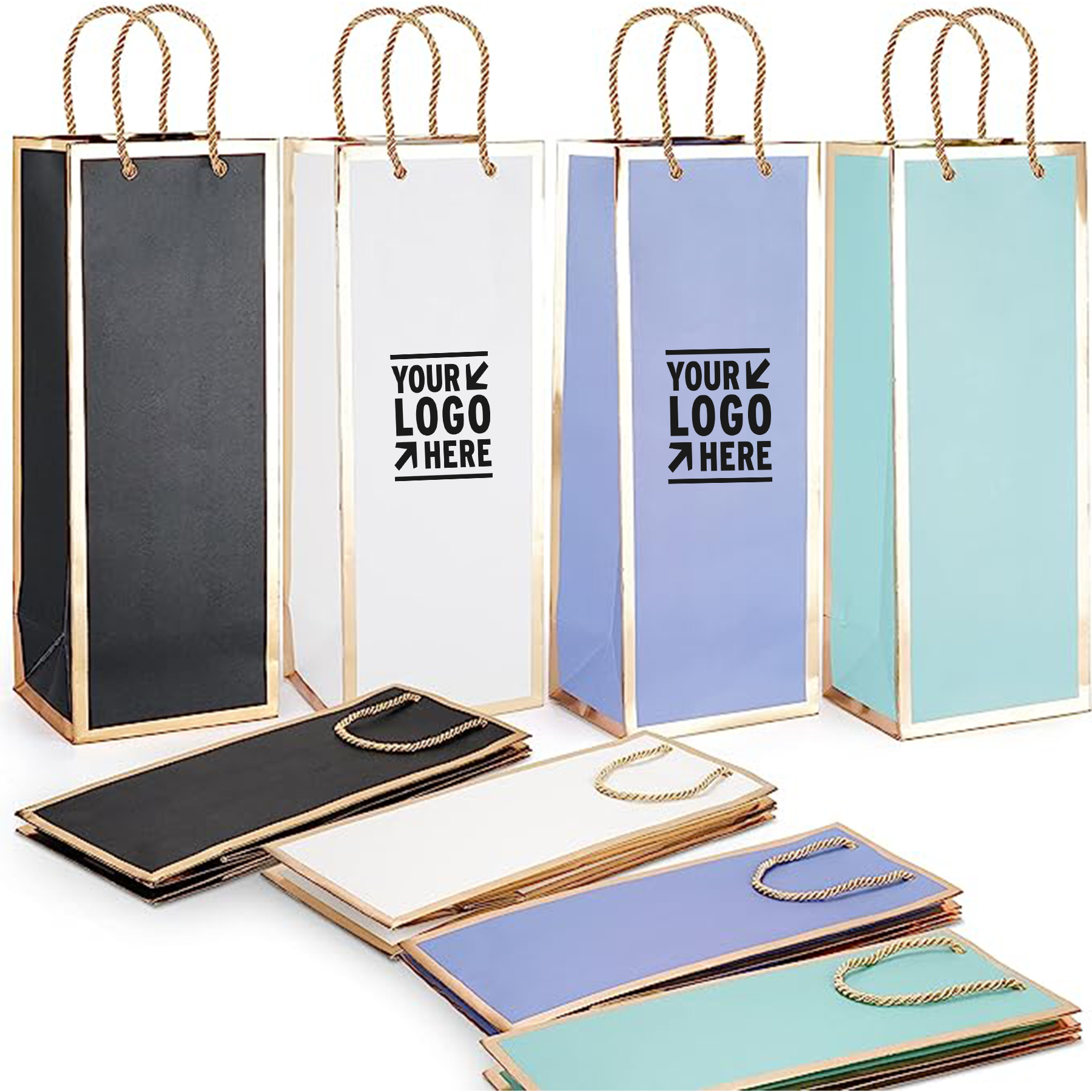 5 x 14 x 3 in Gold Foil Wine Bag with Rope Handle 2
