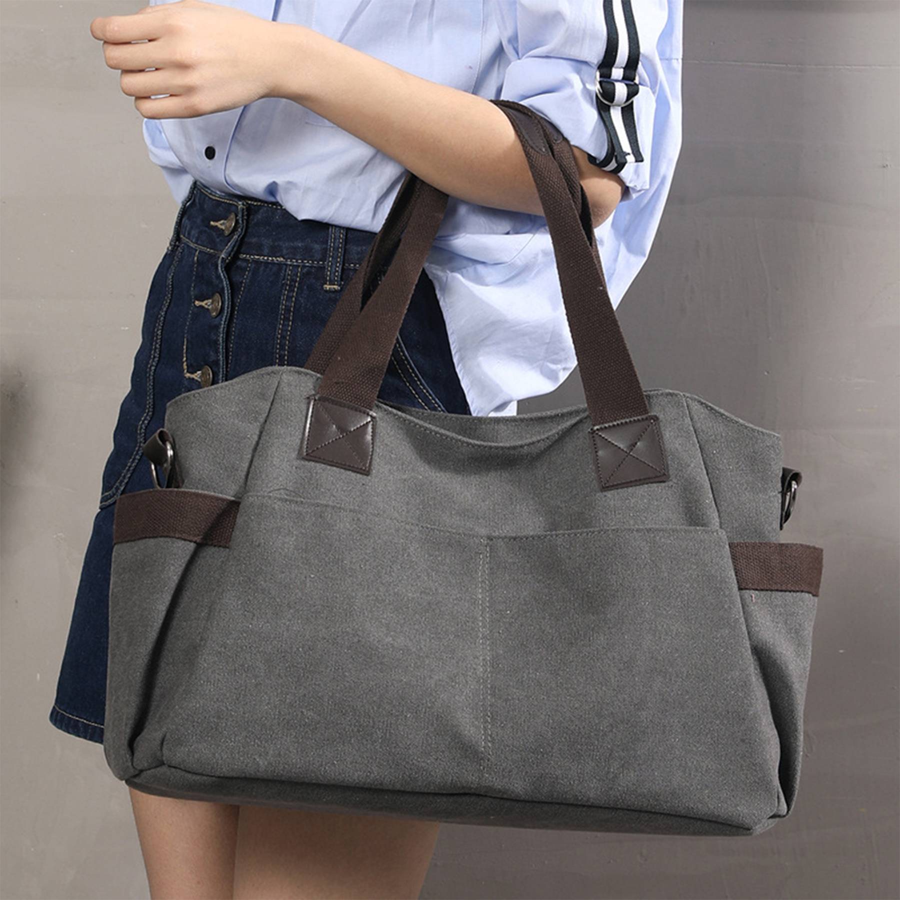 Big Canvas Tote top Handle bag for Travel 8