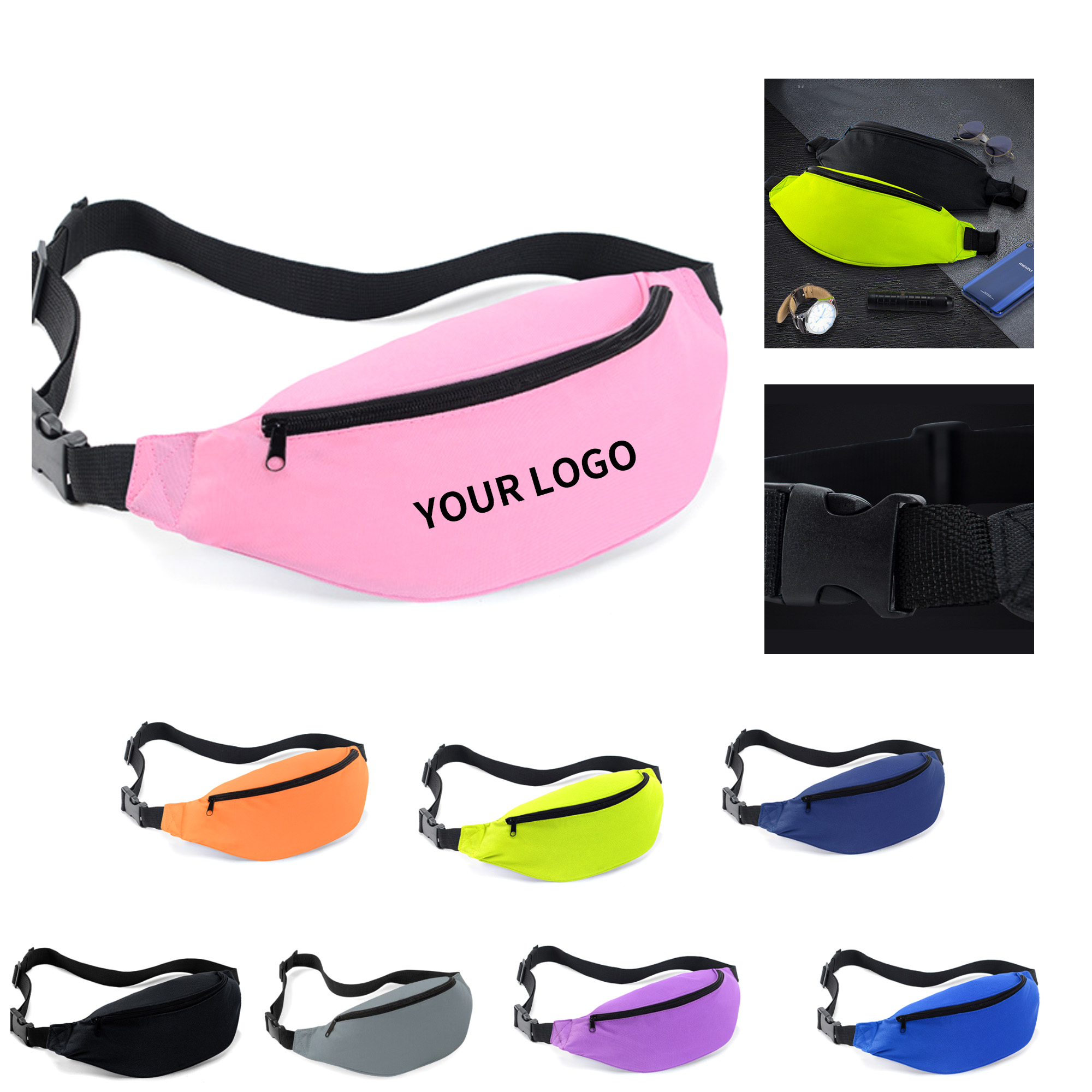 Polyester Fanny Pack With Three Zip Pockets 14.6" 11
