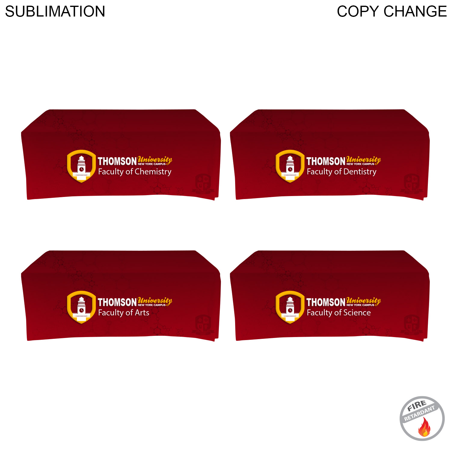 Faculty Table Cloth for 6' table, Drape style, 4 sided, Closed Back, Have different Faculty names 6