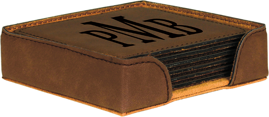 4" x 4" Dark Brown Square Leatherette 6-Coaster Set 2