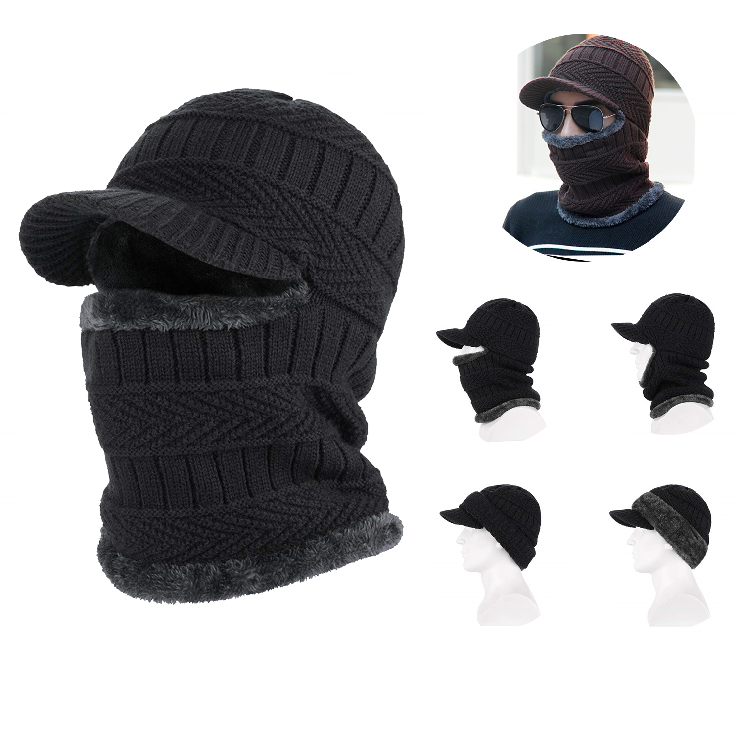 Men's Winter Knit Hat with Fleece Lining, Scarf & Ear Cover 3