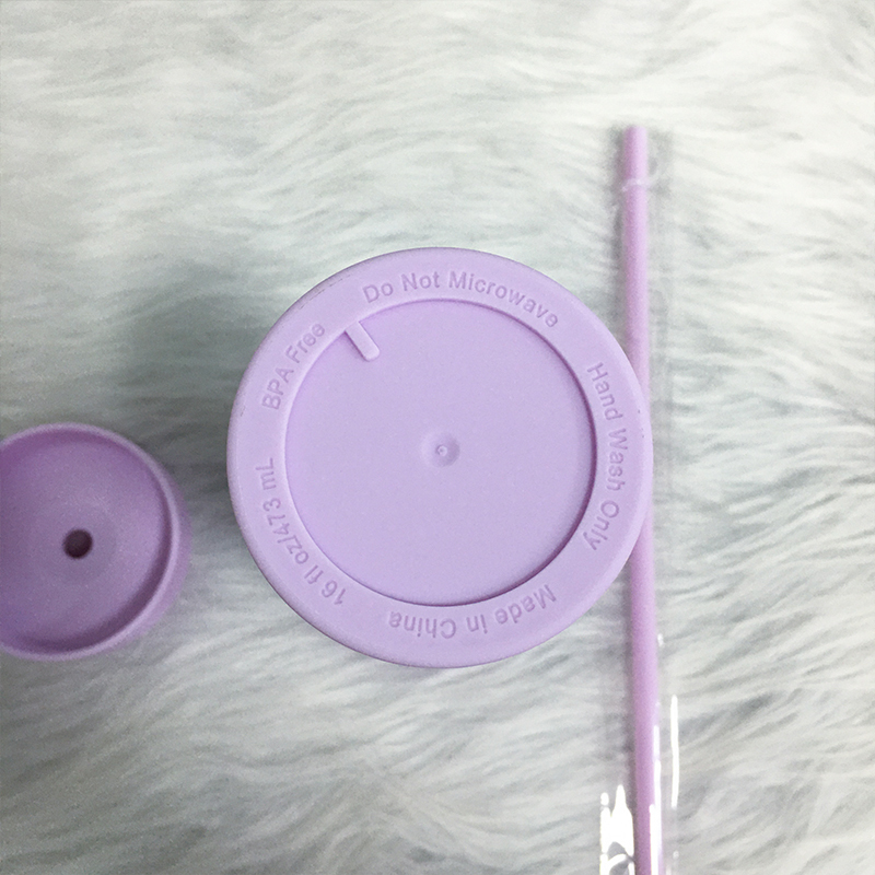 16oz Double-layer Plastic Straight Cup SKINNY Rubber Paint Tumbler / Straw 6