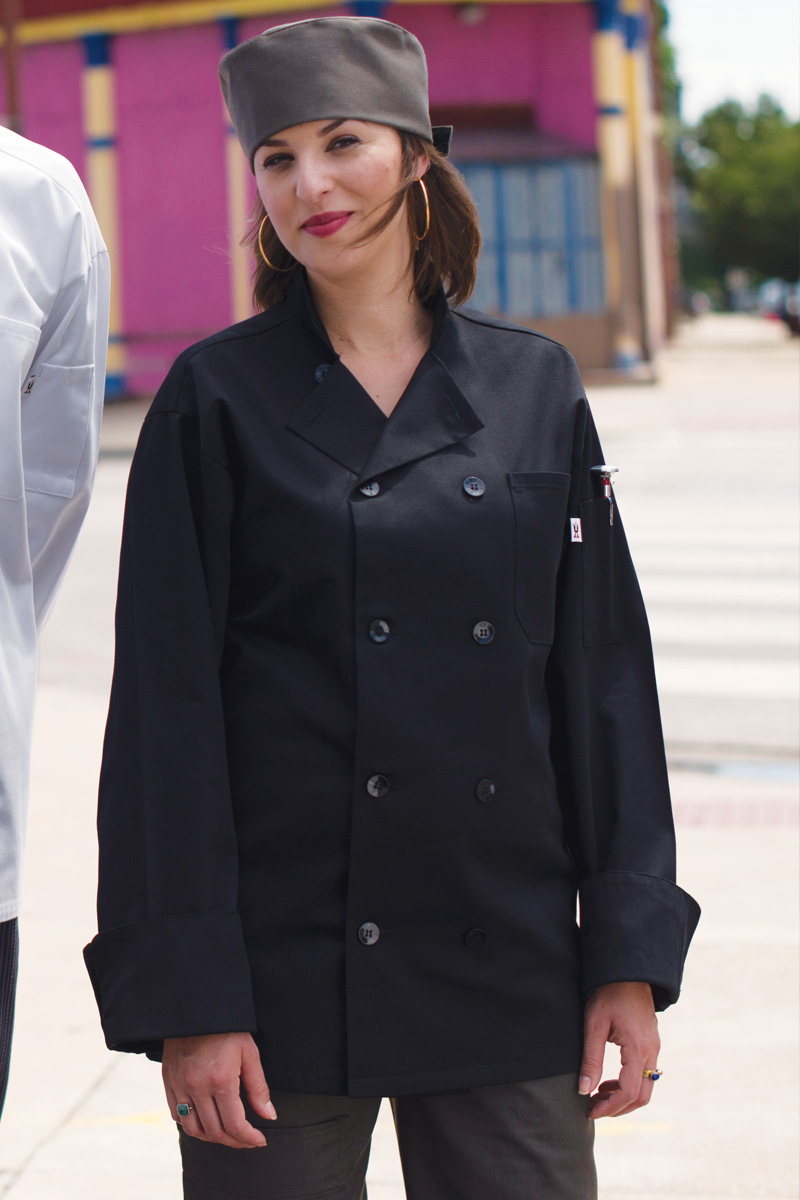 Classic 10 Button Chef Coat, Black XS-XL