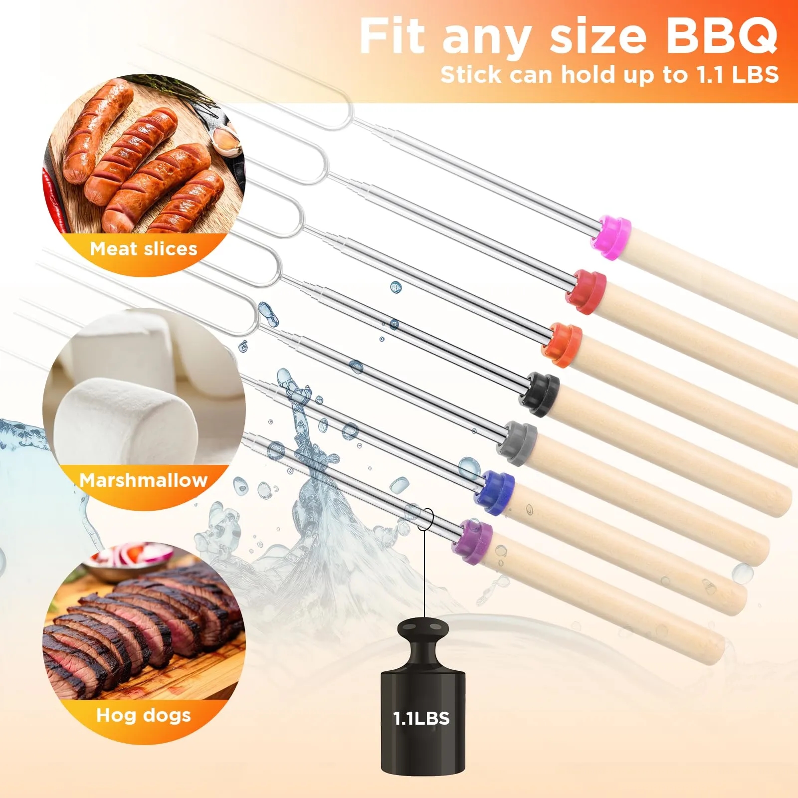 Extendable Stainless Steel Smores Sticks with Wooden Handles 6