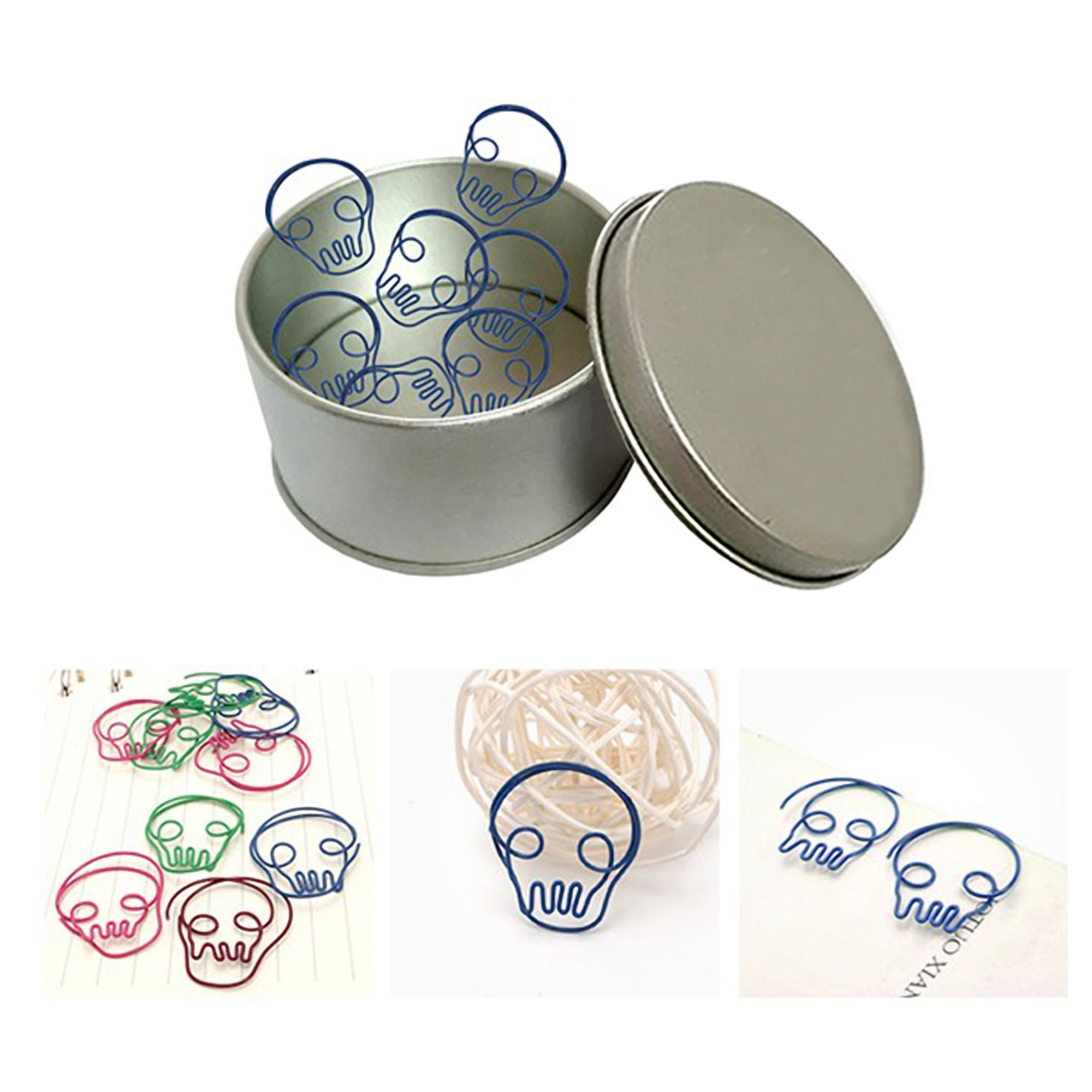 Skull Paper Clips w/Tin Container 3
