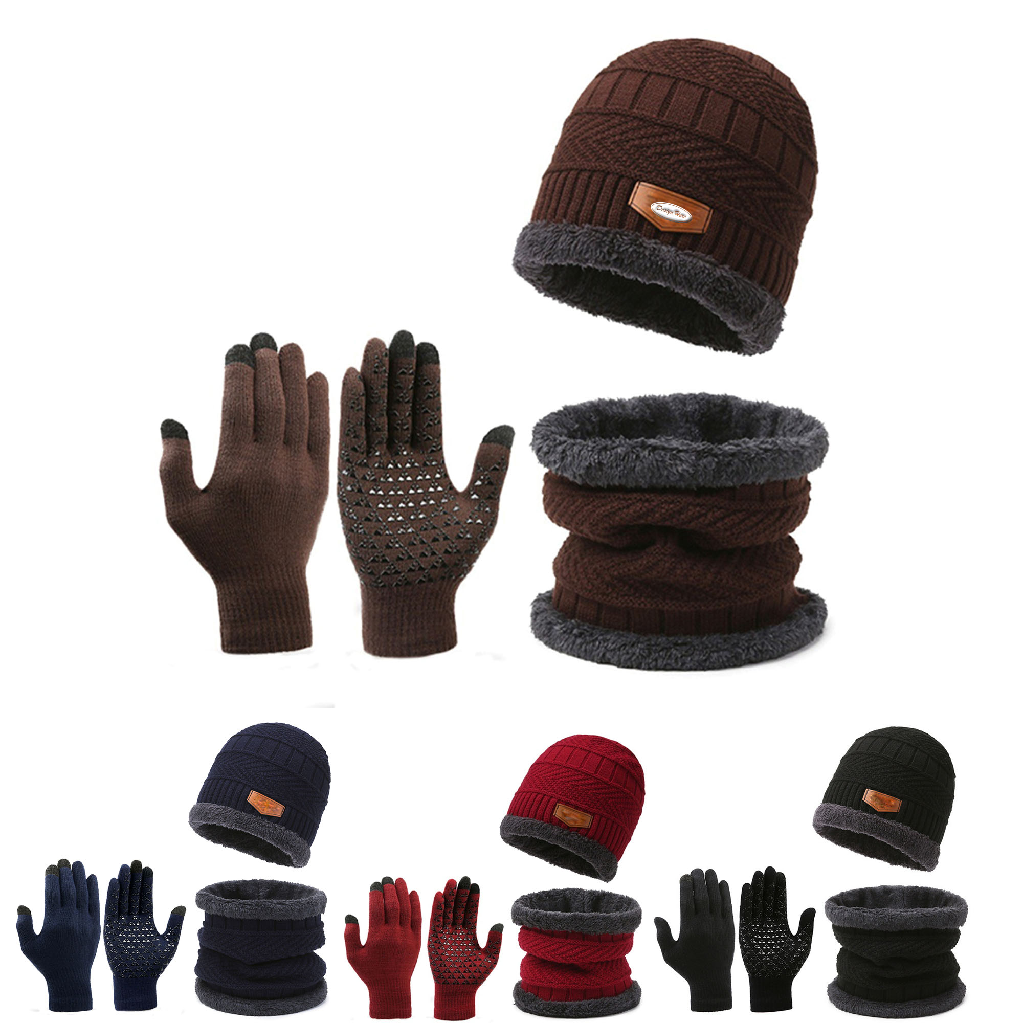 Winter Beanie, Scarf & Gloves Set Soft Knit Slouchy Hat 6