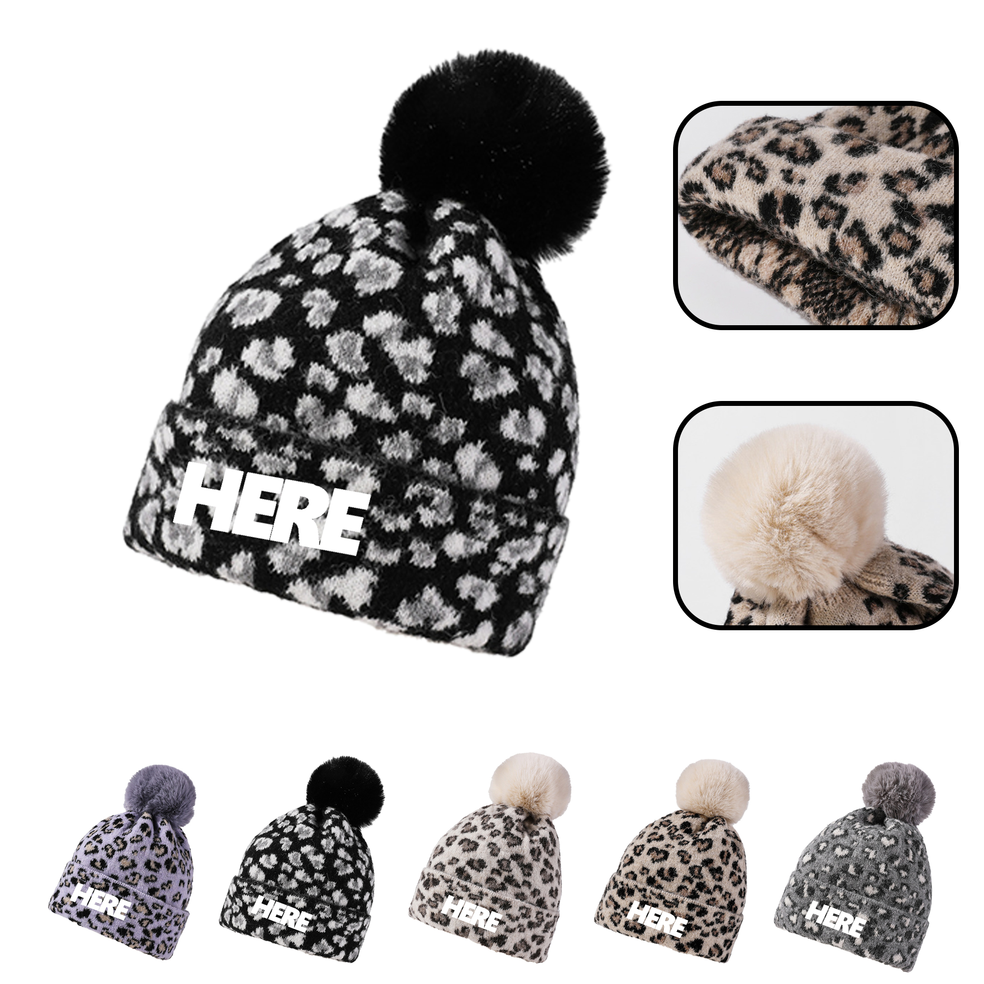 MOQ 20 PCS Leopard Print Pom Hat 3