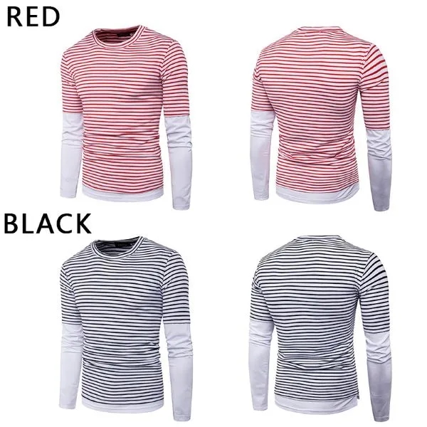 Men's Striped Patchwork Long Sleeve Hip Hop T-Shirt 3