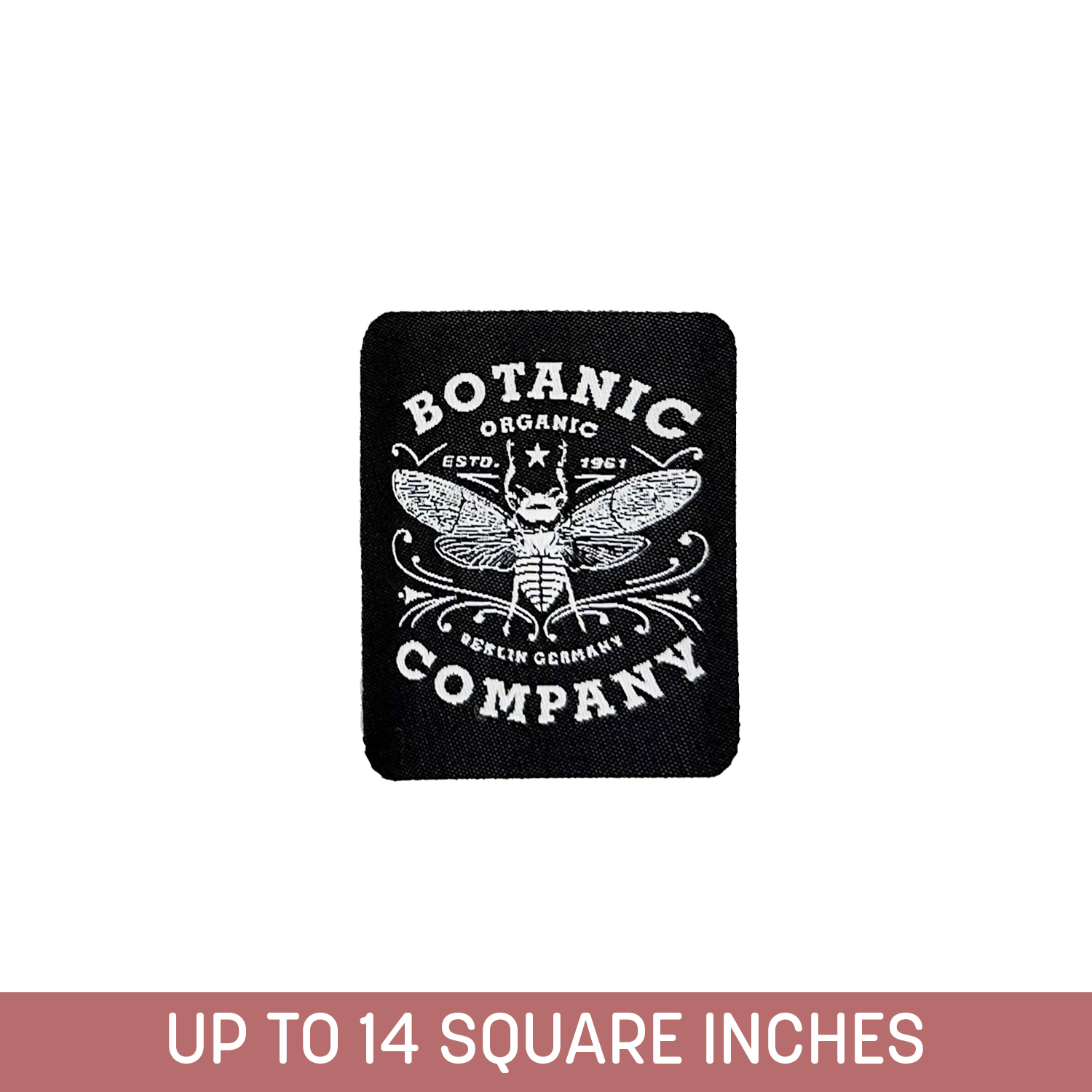 Custom Shape Woven Label Up To 14 Sq. Inches W/ Embroidery Backing And Embroidered Edge (5-Ply)
