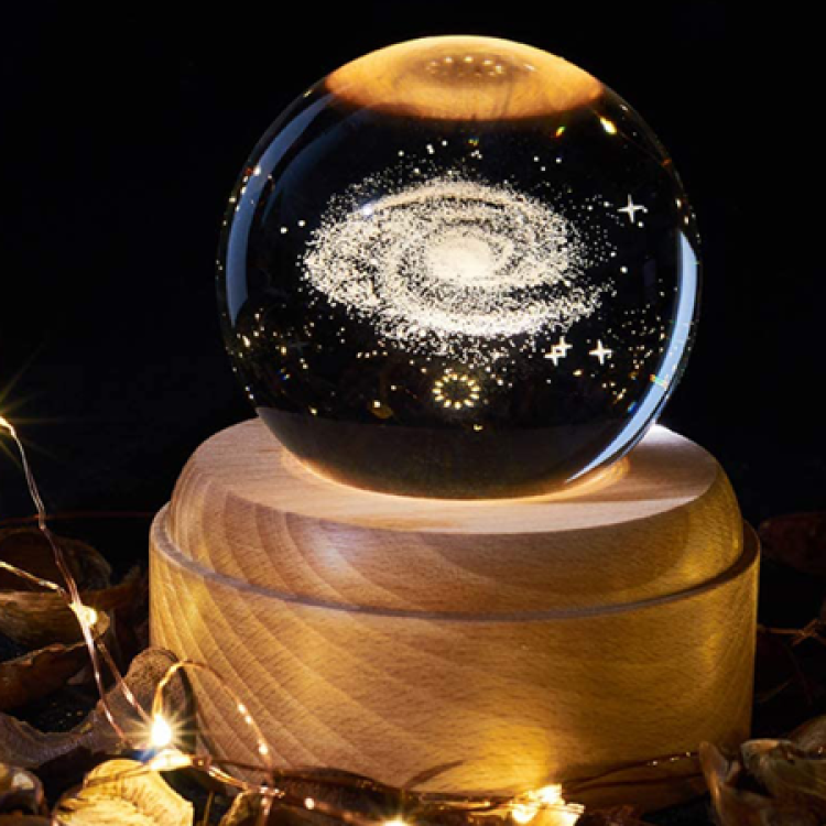 3D LED Night Light And Crystal Ball Music Box With Wooden Base 11