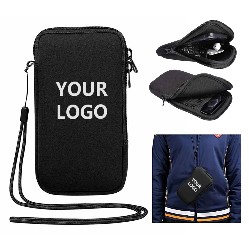 Portable Neoprene Zippered Phone Pouch With Lanyard 4