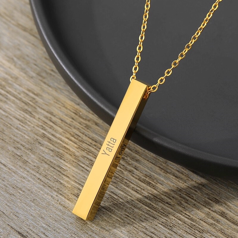Personalized Engraved Stainless Steel Necklace - Bar 6