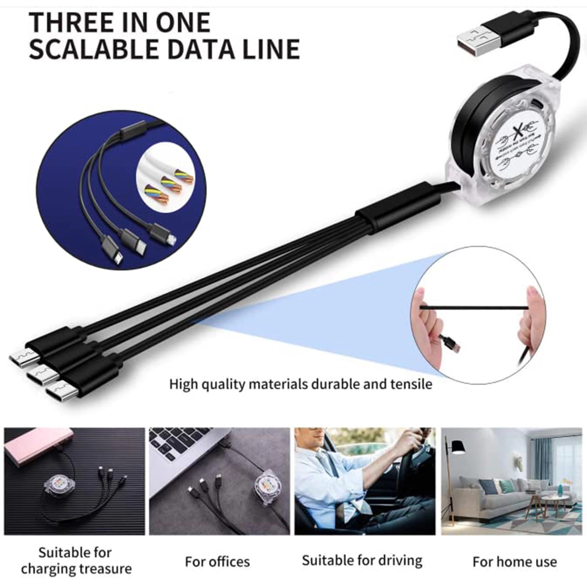 Retractable 3 in 1 Multiple USB Charging Cable 3