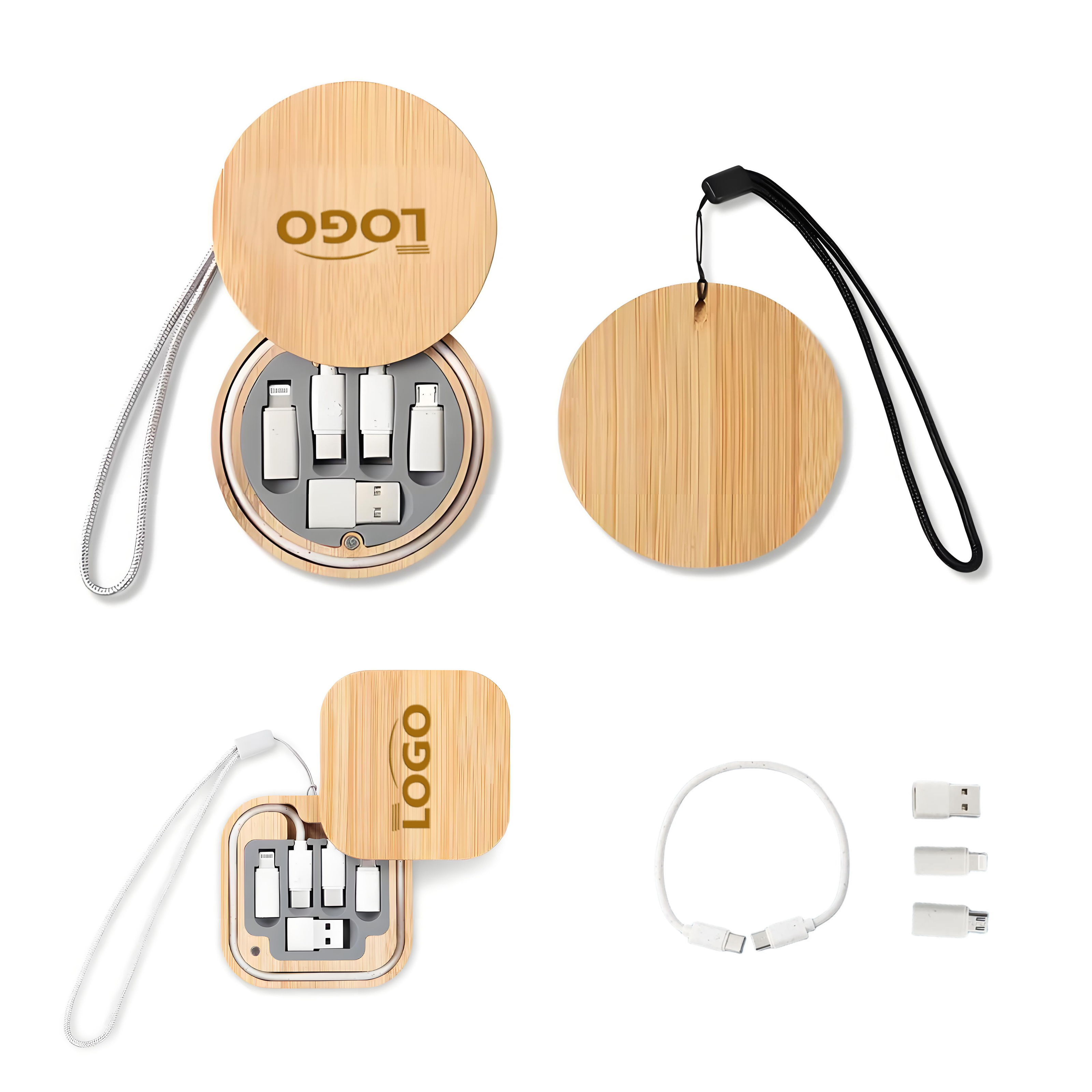 Bamboo Travel Cable Organizer with Multi-Charging Adapters 3