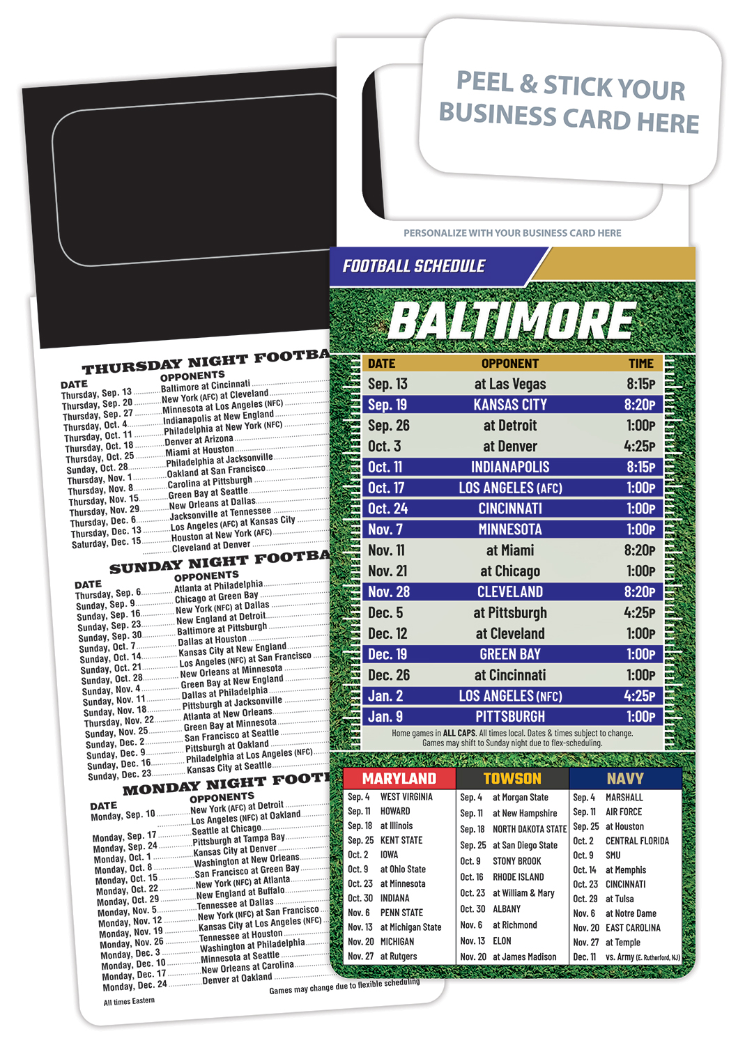 Pro Football Schedule Magnet - Peel and Stick Business Card (3.5x9)