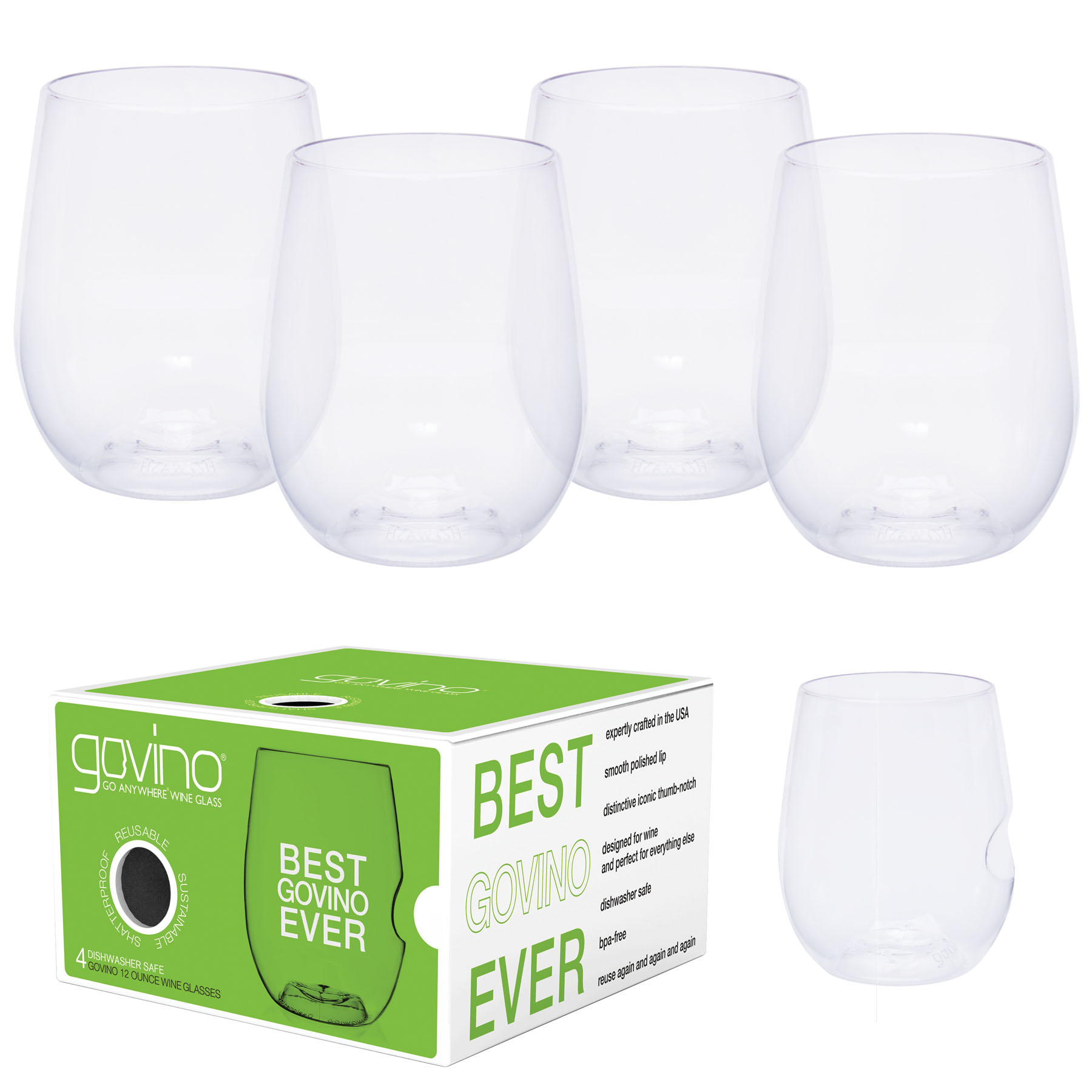 Dishwasher Safe Govino® 12oz Wine/Cocktail Glass 4 Pack 2
