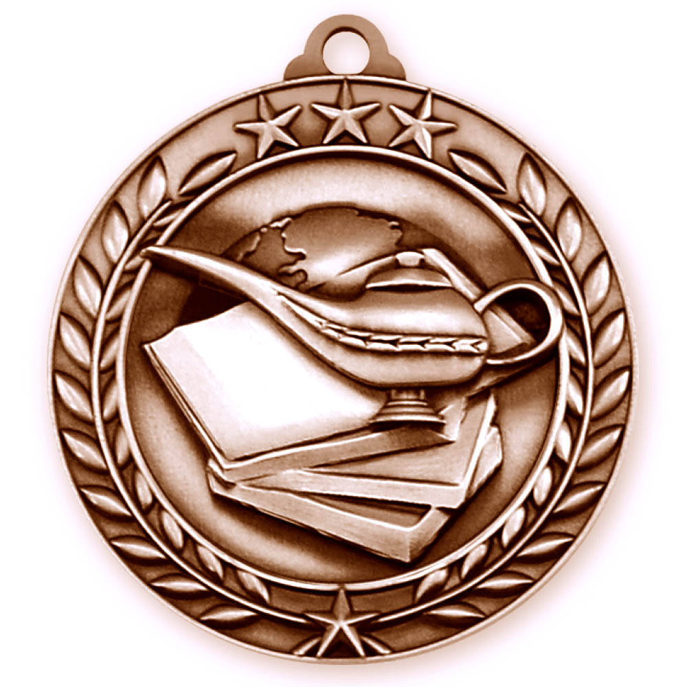 Book & Lamp Wreath Award Medallion (1-3/4") 2