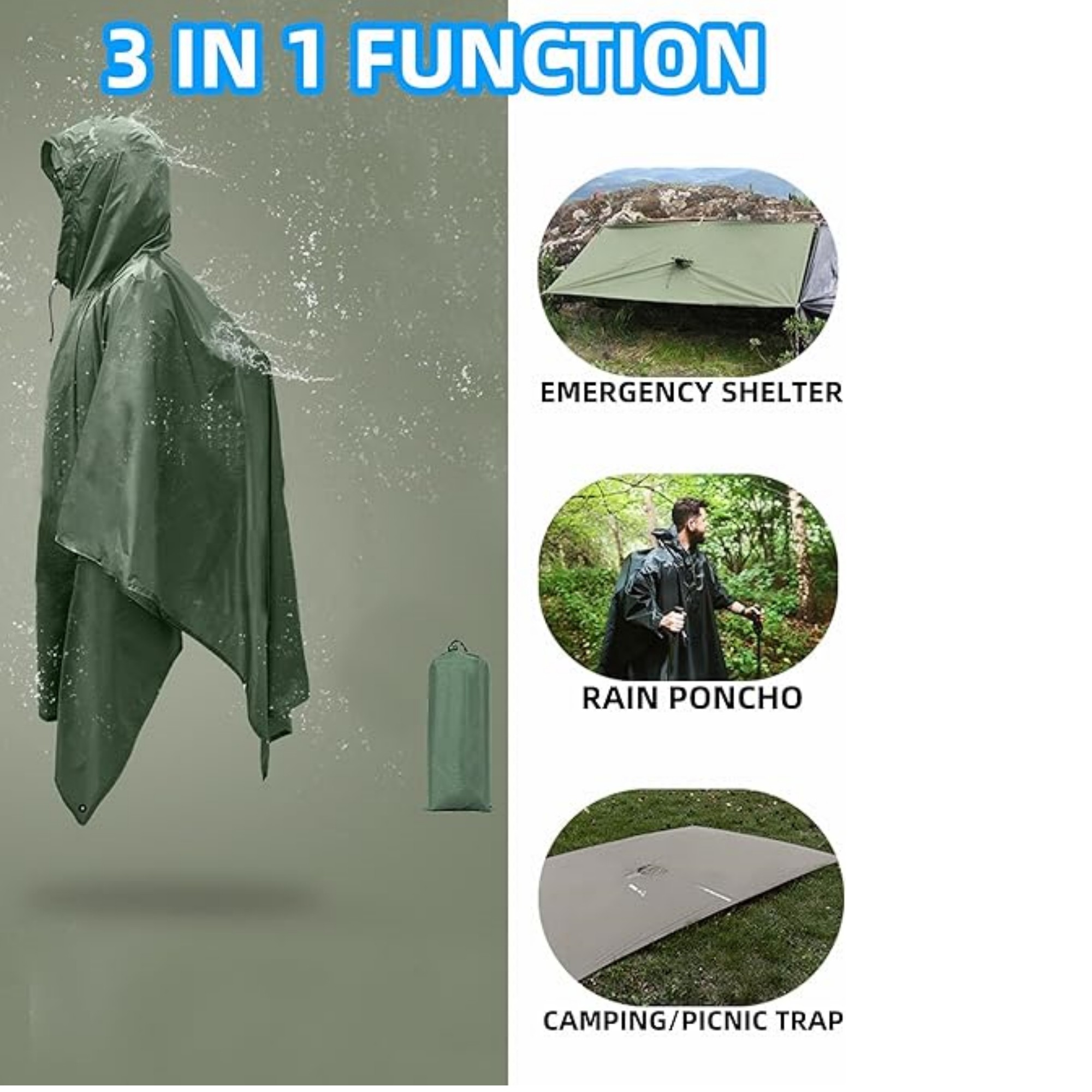 Hooded Rain Poncho with Pocket 1