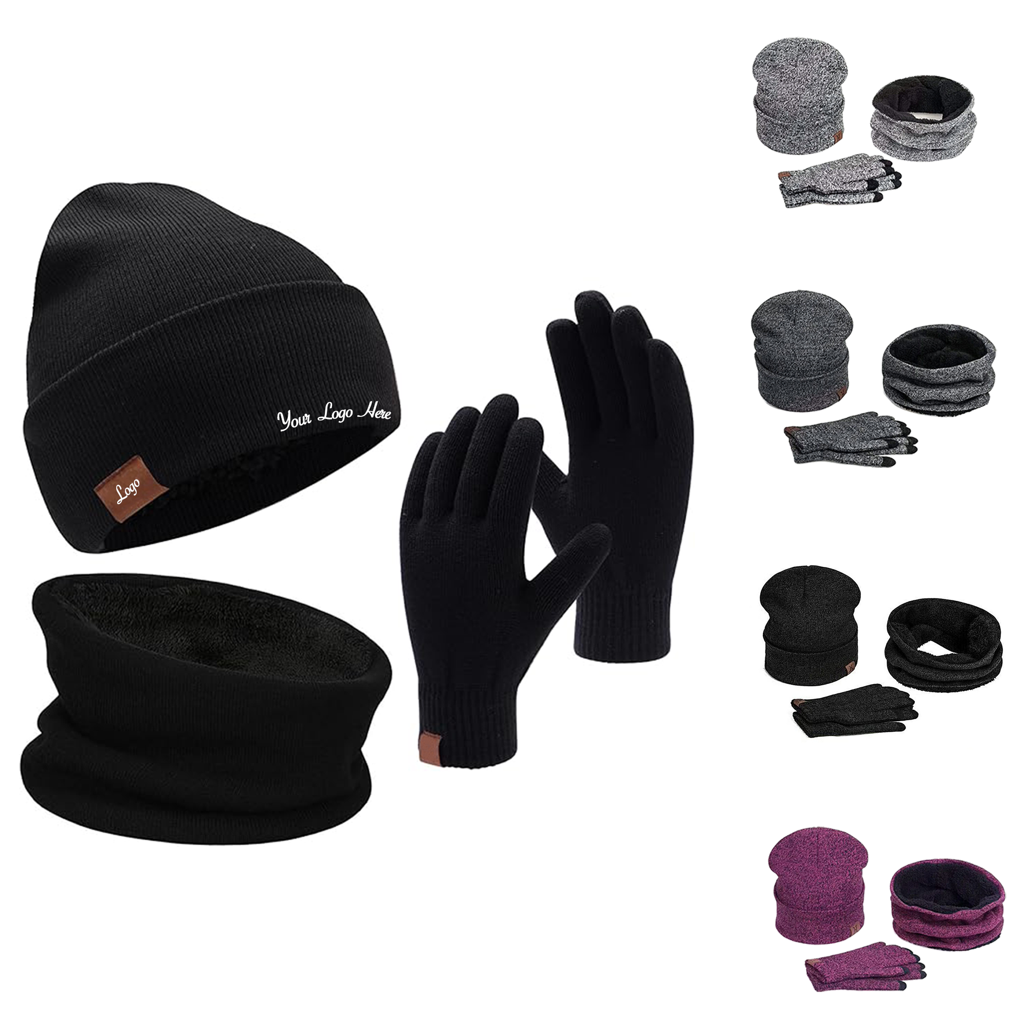 Warm Beanie Hat Touchscreen Gloves Scarf Set 3