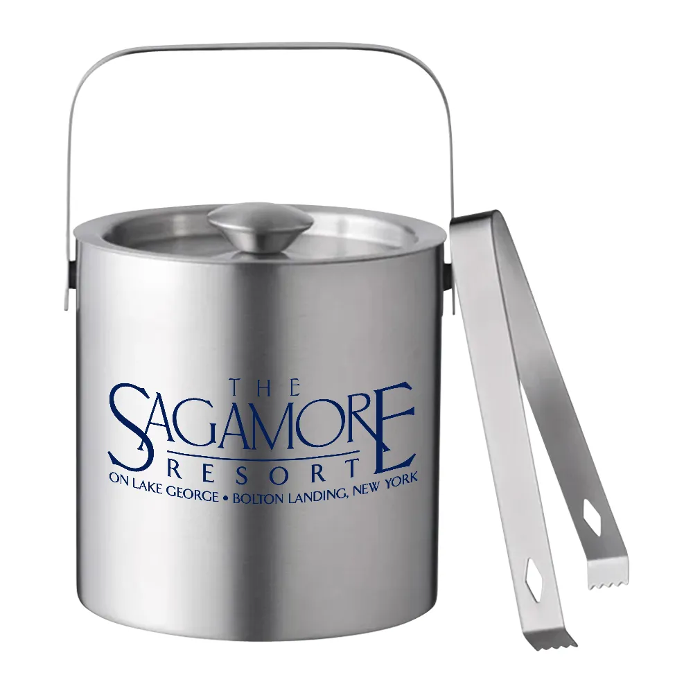Double-Walled Stainless Steel Ice Bucket with Lid and Tongs 3