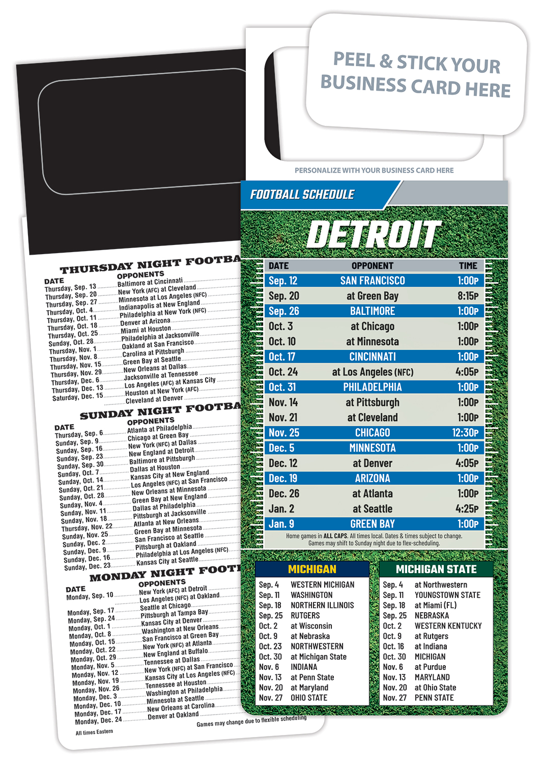 Pro Football Schedule Magnet - Peel and Stick Business Card (3.5x9)