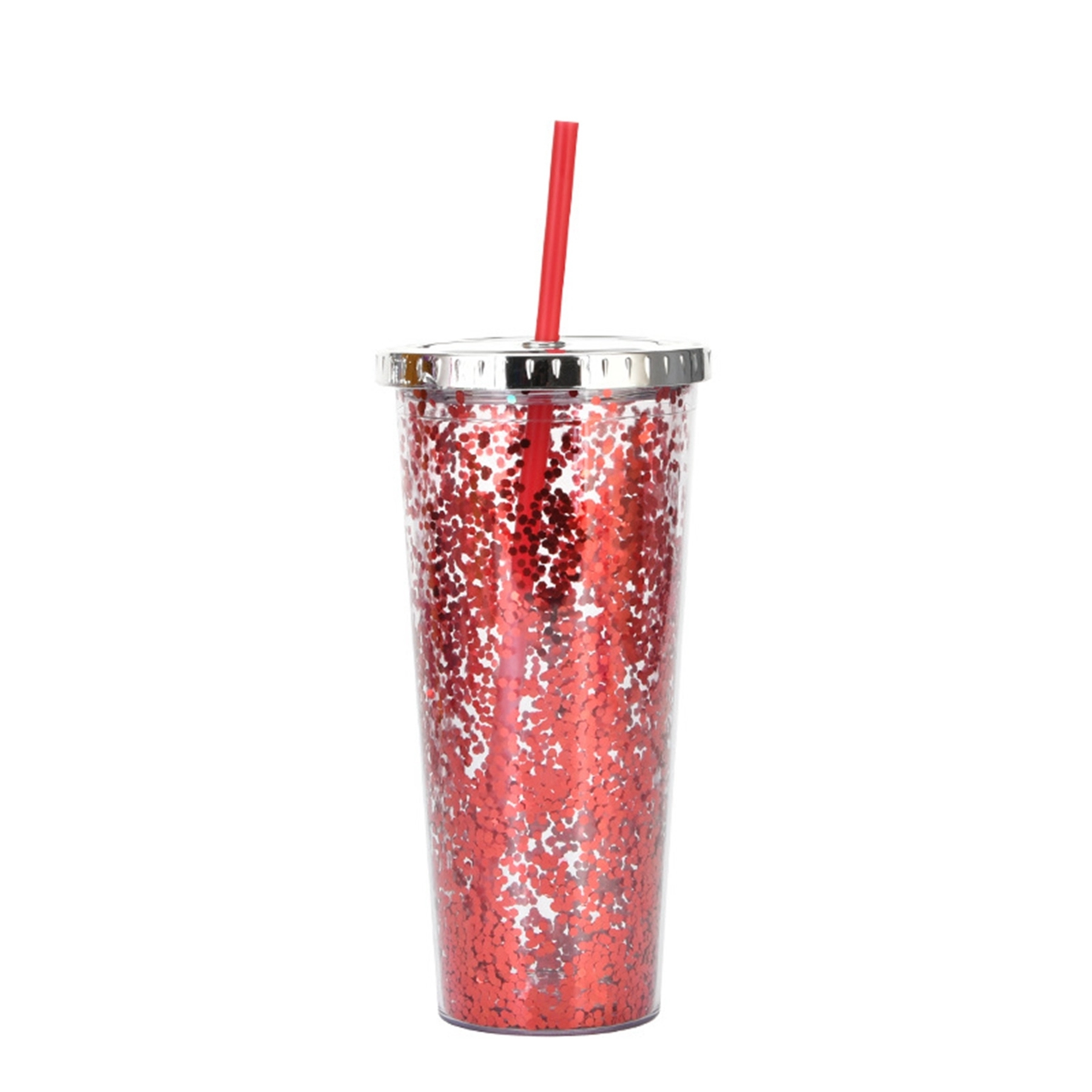 24 Oz. Double Wall Insulated Plastic Glitter Straw Mug 6