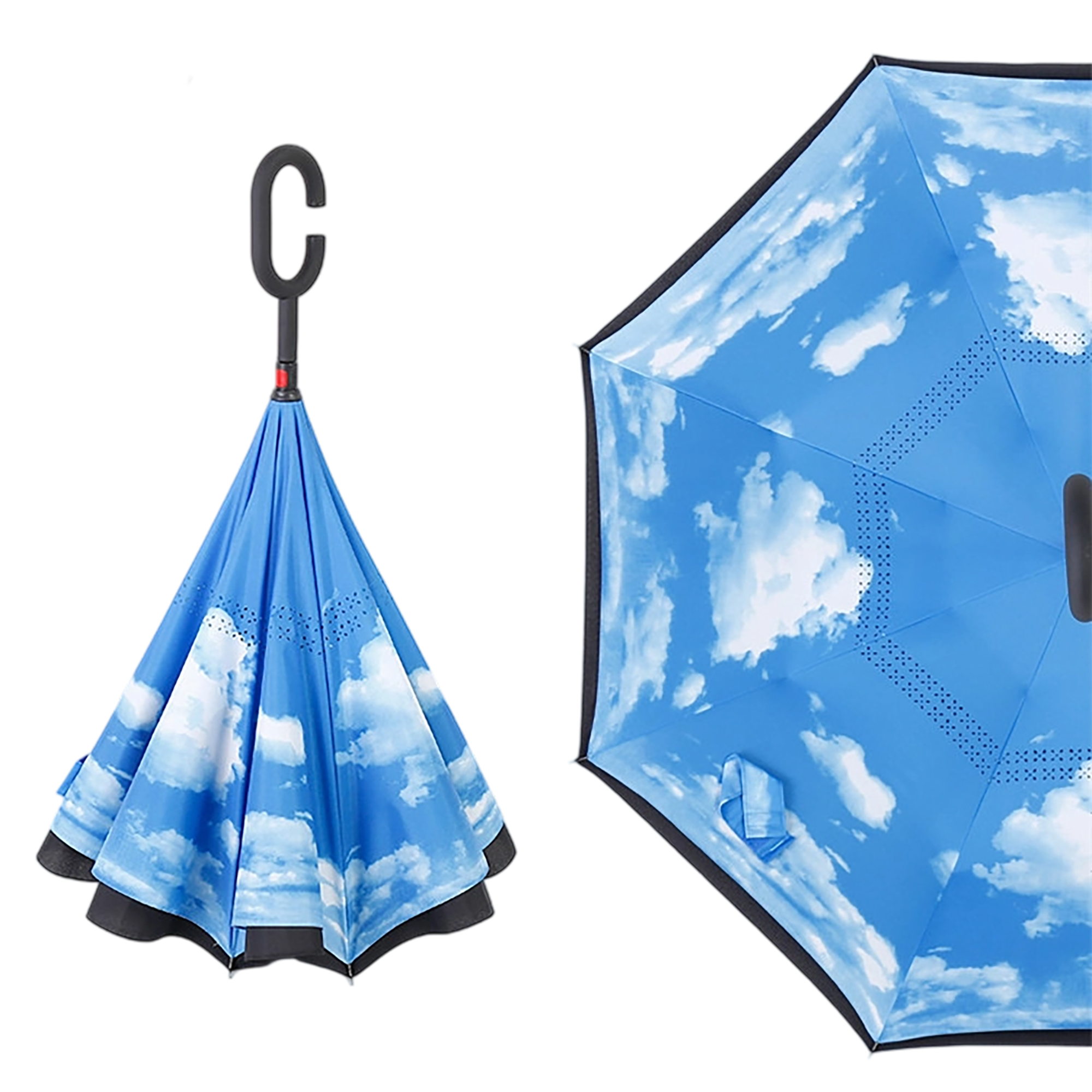 Double Layer Waterproof Reverse Folding Inverted Umbrella With Wrist Handle 42" X 31.5" 6