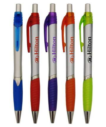 Union Printed "Lucky" Silver Clicker Pen w/ Colored Trim 1