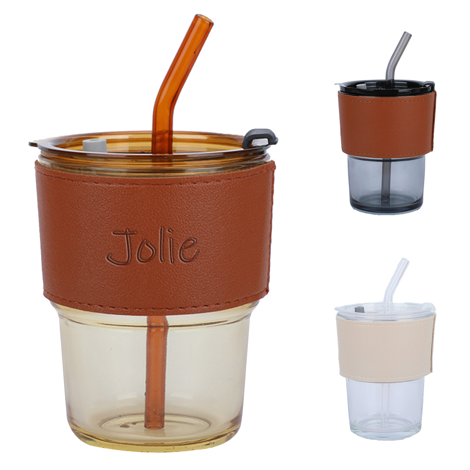 Straw Glass Cup With Leather Cover