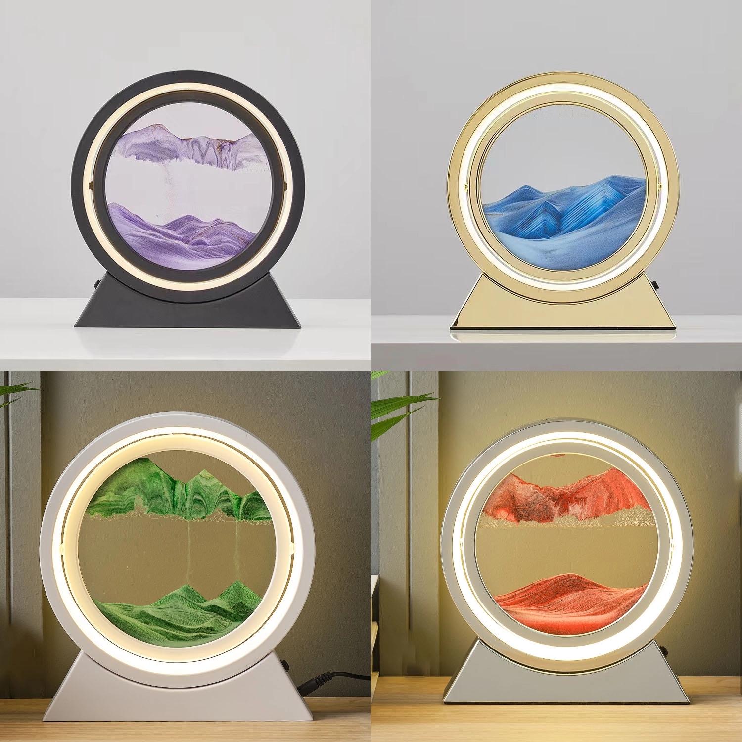 3D Moving Sandscapes With Led Light Rotating Table Lamp 5