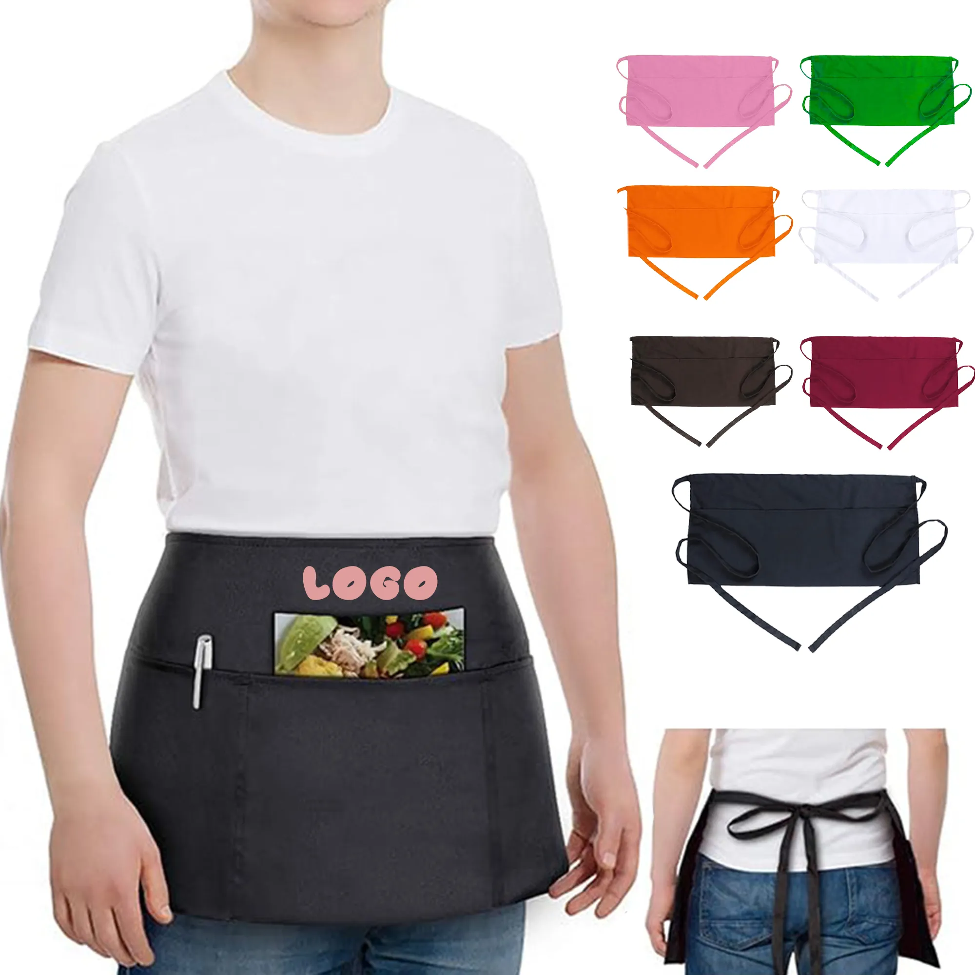 MOQ 20 Multi Pocket Waist Apron Adjustable Server Work 5
