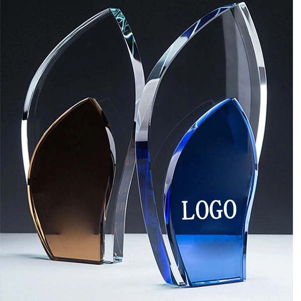 Two-layer Leaf shaped Crystal Trophy Award 3