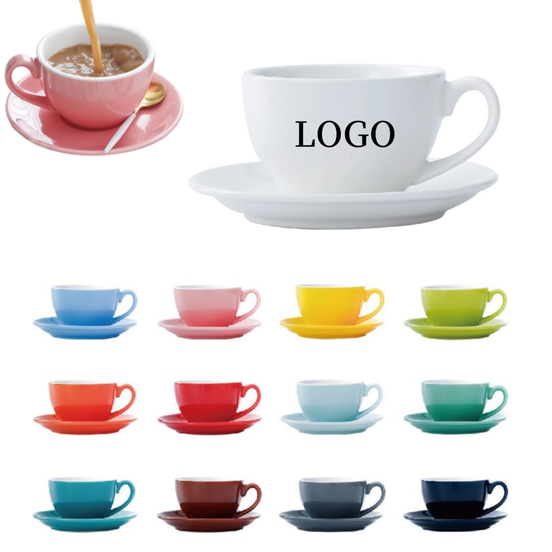 7.4 Oz Ceramic Coffee Cup with Saucer