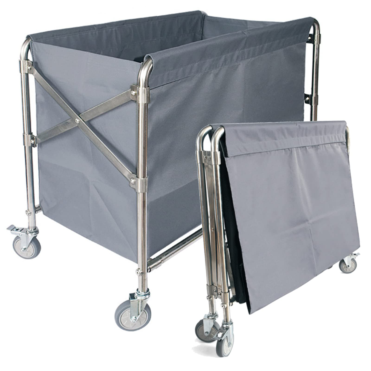 Foldable Stainless Steel Laundry Cart w/ Swivel Wheels 2