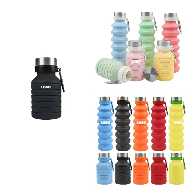 Collapsible Silicone Water Bottle with Carabiner Clip 1