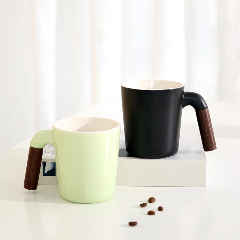 12 OZ. Custom Wooden Handle Ceramic Coffee & Milk Drink Mug 2